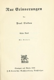 Cover of: Nur Erinnerungen by Paul Lindau, Paul Lindau