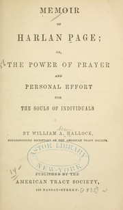 Cover of: Memoir of Harlan Page by William A. Hallock