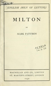 Cover of: Milton by Mark Pattison