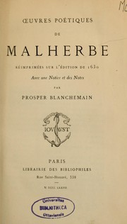 Cover of: Oeuvres poétiques, réimprimées sur l'édition de 1630, avec une notice et des notes by François de Malherbe