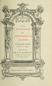 Cover of: Of the proficience and advancement of learning