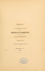 Cover of: Oration, in commemoration of the birthday of Washington: delivered at Salem, Massachusetts, February 22d, 1793