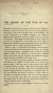 Cover of: The origin of the war of 1870