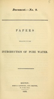 Cover of: Papers relating to the introduction of pure water.