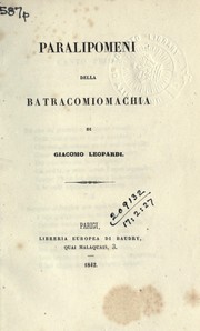 Cover of: Paralipomeni della Batracomiomachia