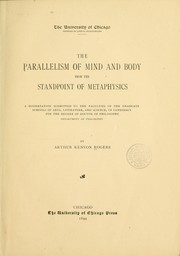 Cover of: The parallelism of mind and body from the standpoint of metaphysics ... | Rogers, Arthur Kenyon