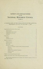 Cover of: A partial list of the publications of the National Research Council to January 1, 1922.