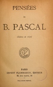 Cover of: Pensées (Ed. de 1670)