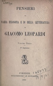 Cover of: Pensieri di varia filosofia e di bella letteratura by Giacomo Leopardi