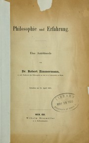 Cover of: Philosophie und Erfahrung: eine Antrittsrede