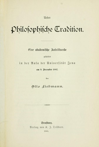 Philosophische Tradition by Liebmann, Otto