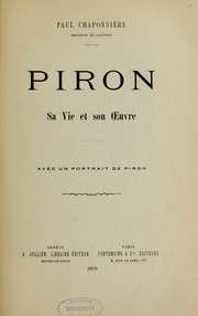 Cover of: Piron: sa vie et son oeuvre : avec un portrait