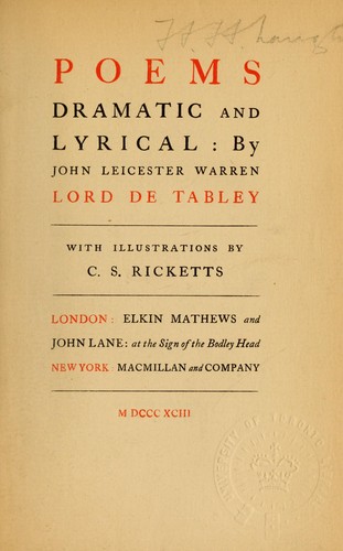 Poems dramatic and lyrical by Warren, John Byrne Leicester Baron de Tabley