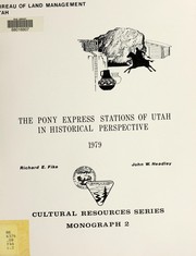 Cover of: The pony express stations of Utah in historical perspective