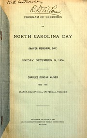 Cover of: Program of exercises for North Carolina Day (McIver Memorial Day) by Robert Digges Wimberly Connor