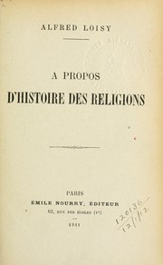 Cover of: A propos d'histoire des religions.