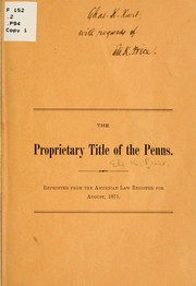 Cover of: The proprietary title of the Penns ...