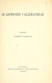 Cover of: Quaestiones Callimacheae by Giorgio Pasquali