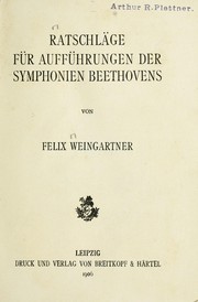 Cover of: Ratschläge für Afführungen der Symphonien Beethovens
