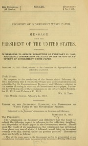 Cover of: Recovery of government waste paper | United States. President