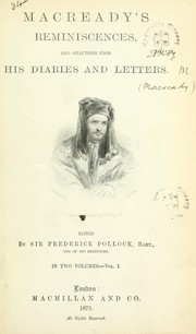 Cover of: Reminiscences and selections from his diaries and letters by Macready, William Charles