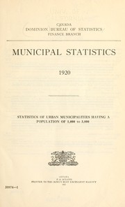 Cover of: Municipal statistics, 1920: Statistics of urban municipalities having a population of 1,000 to 3,000