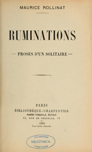 Cover of: Ruminations: prose d'un solitaire