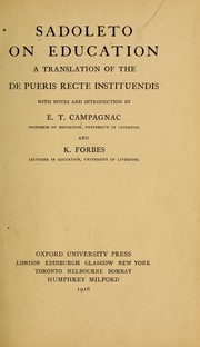 Cover of: Sadoleto on education: a translation of the De pueris recte instituendis