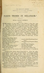 Cover of: Sakei tribes in Selangor