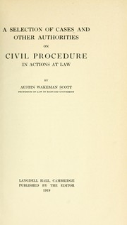 Cover of: A selection of cases and other authorities on civil procedure in actions at law