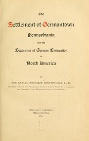 Cover of: The settlement of Germantown, Pennsylvania by Samuel W. Pennypacker