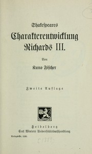Cover of: Shakespeares Charakterentwicklung Richards III