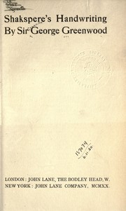 Cover of: Shakespere's handwriting by Greenwood, G. G. Sir