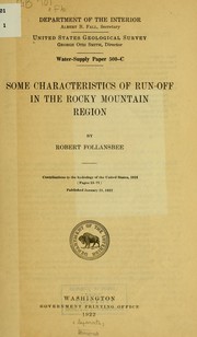 Cover of: Some characteristics of run-off in the Rocky Mountain region