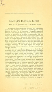 Cover of: Some new Franklin papers: a report