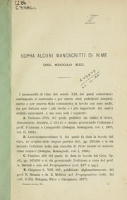 Cover of: Sopra alcuni manoscritti di rime del secolo XIII