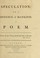Cover of: Speculation; or, A defence of mankind
