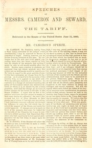 Cover of: Speeches of Messrs. Cameron and Seward, on the tariff: Delivered in the Senate of the United States June 15, 1860.