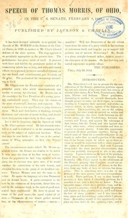 Cover of: Speech of Thomas Morris, of Ohio, in the U. S. Senate, February 9, 1839 ...