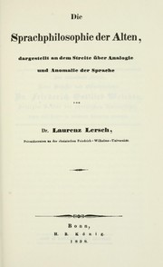 Cover of: Die Sprachphilosophie der Alten by Laurenz Lersch