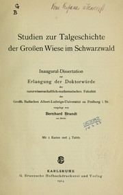 Cover of: Studien zur Talgeschichte der Grossen Wiese im Schwarzwald