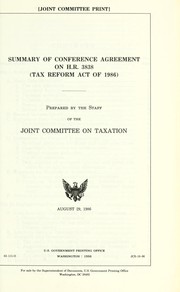 Cover of: Summary of conference agreement on H.R. 3838: Tax Reform Act of 1986