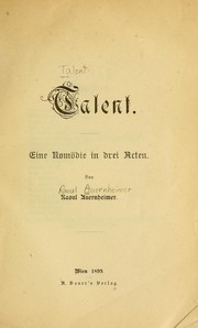 Cover of: Talent by Raoul Auernheimer