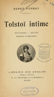 Cover of: Tolstoï intime by Serge M. Persky