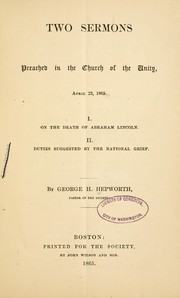 Cover of: Two sermons preached in the Church of the Unity, April 32, 1865.