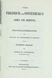 Cover of: Ueber Friedrich von Sonnenburg's Leben und Dichtung by Oswald Zingerle