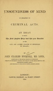 Cover of: Unsoundness of mind in relation to criminal acts