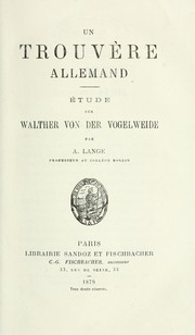 Cover of: Un Trouvére Allemand: étude sur Walther von der Vogelweide