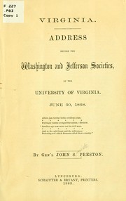 Cover of: Virginia: Address before the Washington and Jefferson societies, of the University of Virginia.