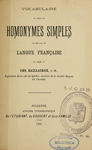 Cover of: Vocabulaire des homonymes simples de la langue française